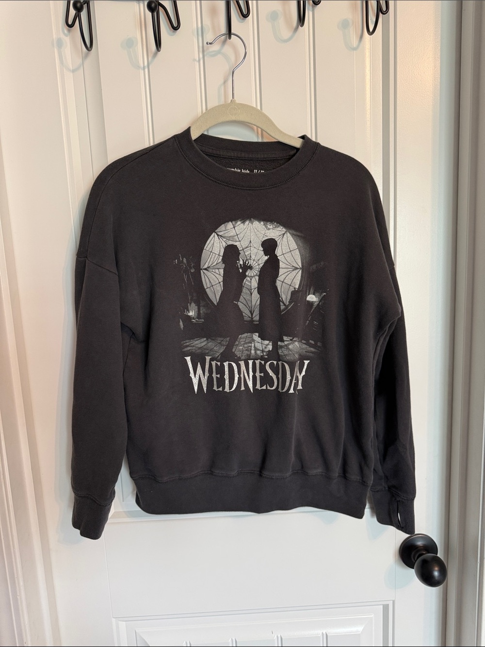 abercrombie kids black sweatshirt with 'Wednesday' graphic sz 11/12  thumb holes